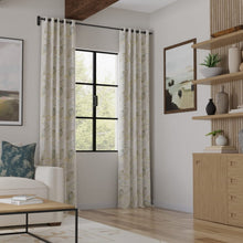 Load image into Gallery viewer, Linen Blend Ivory Green Teal Cream Embrodiered Botanical Drapery Fabric