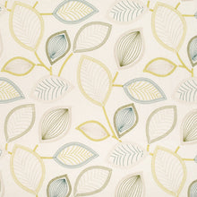Load image into Gallery viewer, Linen Blend Ivory Green Teal Cream Embrodiered Botanical Drapery Fabric
