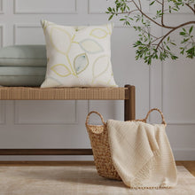 Load image into Gallery viewer, Linen Blend Ivory Green Teal Cream Embrodiered Botanical Drapery Fabric