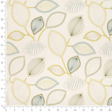 Load image into Gallery viewer, Linen Blend Ivory Green Teal Cream Embrodiered Botanical Drapery Fabric