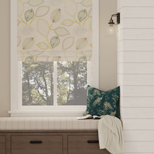 Load image into Gallery viewer, Linen Blend Ivory Green Teal Cream Embrodiered Botanical Drapery Fabric