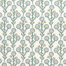 Load image into Gallery viewer, Cotton Linen Ivory Teal Blue Green Mustard Floral Upholstery Drapery Fabric / Cornflower