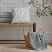 Load image into Gallery viewer, Cotton Linen Ivory Teal Blue Green Mustard Floral Upholstery Drapery Fabric / Cornflower