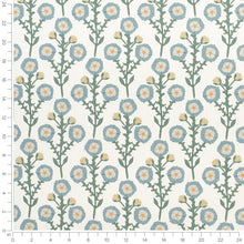 Load image into Gallery viewer, Cotton Linen Ivory Teal Blue Green Mustard Floral Upholstery Drapery Fabric / Cornflower