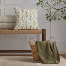 Load image into Gallery viewer, Cotton Linen Ivory Green Mustard Orange Floral Upholstery Drapery Fabric / Prairie