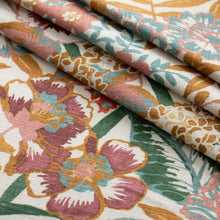 Load image into Gallery viewer, Ivory Green Mauve Red Mustard Brown Teal Floral Drapery Upholstery Fabric