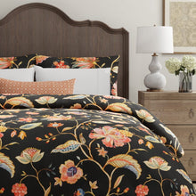 Load image into Gallery viewer, Cotton Black Orange Red Yellow Floral Upholstery Drapery Fabric