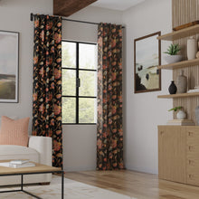 Load image into Gallery viewer, Cotton Black Orange Red Yellow Floral Upholstery Drapery Fabric