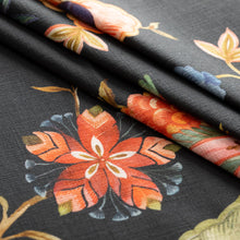 Load image into Gallery viewer, Cotton Black Orange Red Yellow Floral Upholstery Drapery Fabric