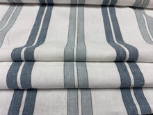 Load image into Gallery viewer, Custom Design Linen Ticking Striped In Shades Of Light Blue Dark Blue On White Water Resistant Reversible Woven Home Decor Fabric