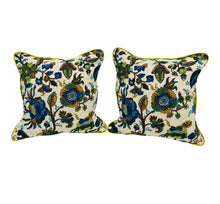 Load image into Gallery viewer, 22” X 22” Williamsburg Colonialo Floral Blue Green Oatmeal Linen Pillow Covers - a Pairs