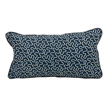Load image into Gallery viewer, 14” X 26” Schumacher Meander Embroidery Indigo Navy Blue Abstract Lumbar Pillow Cover