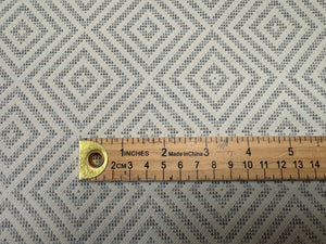 Designer Ivory Beige Blue Geometric Diamond Pattern Woven Performance Upholstery Fabric