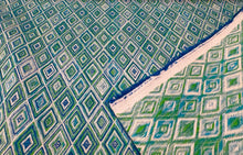 Load image into Gallery viewer, Remnant Schumacher Diamond Strie Peacock 75920 Indoor / Outdoor Woven Upholstery Fabric