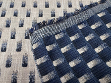 Load image into Gallery viewer, Rebecca Atwood Raindrops Fabric In Tan/Navy Indoor Outdoor Reversible Upholstery Fabric STA 6212