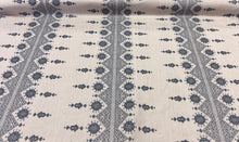 Load image into Gallery viewer, Peter Dunham Textiles Carmania Indigo Natural Custom Indian Embroidery Design Central Stripe Star Floral Medallions Pattern Indoor/Outdoor Woven Fabric STA 6435