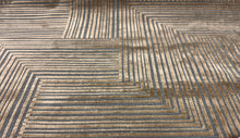 Load image into Gallery viewer, Kravet Donghia Jackson Gill Grey Metallic Antique Brass Slate Grey Large Scale Geometric Architectural Maze Stripe Cut Velvet Pile Woven Fabric STA 6431