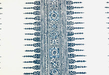 Load image into Gallery viewer, Thibaut Javanese Stripe Navy &amp; White Linen Cotton Fabric