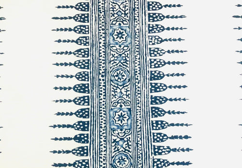 Thibaut Javanese Stripe Navy & White Linen Cotton Fabric