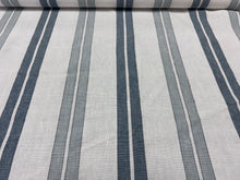 Load image into Gallery viewer, Custom Design Linen Ticking Striped In Shades Of Light Blue Dark Blue On White Water Resistant Reversible Woven Home Decor Fabric