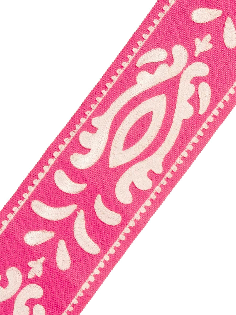 3.75” Wide Luxury Hot Pink Ivory Floral Appliqué Drapery Tape Trim