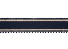 Load image into Gallery viewer, 2 1/8&quot; Wide Navy Blue Beige Drapery Tape Trim