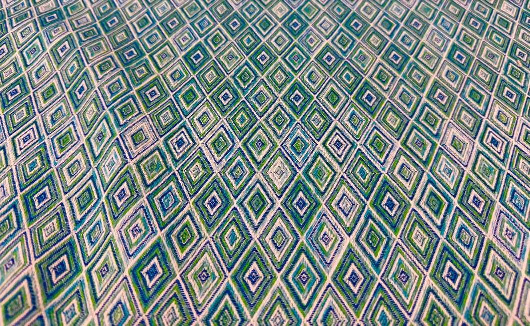 Remnant Schumacher Diamond Strie Peacock 75920 Indoor / Outdoor Woven Upholstery Fabric