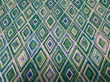 Load image into Gallery viewer, Remnant Schumacher Diamond Strie Peacock 75920 Indoor / Outdoor Woven Upholstery Fabric