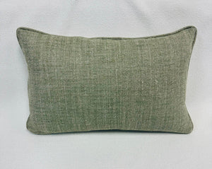 14” X 22” Virginia Kraft Global Village Moroccan Stripe Linen & Wool Olive Green Ecru Lumbar Pillow Cover