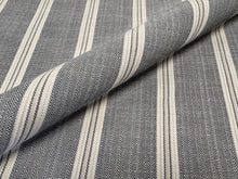 Load image into Gallery viewer, Perennials Paddington Stripe Oxford  Heather Grey Cream Basketweave Texture Ticking Stripe Indoor/Outdoor Fabric STA 6442