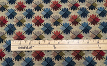 Load image into Gallery viewer, Remnant Brunschwig &amp; Fils Oatlands Tapestry Geometry Floral Like Distinct Pattern Blue Red On Natural Luxury Upholstery Fabric