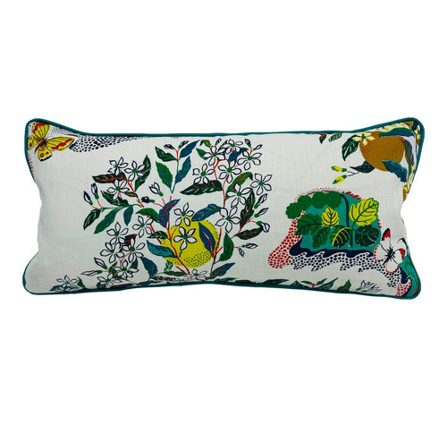 12” X 26” Schumacher Citrus Garden Primary Floral Linen Lumbar Pillow Cover