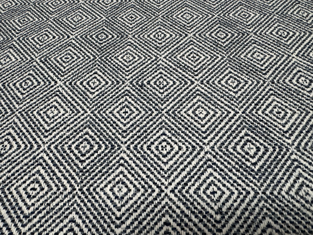 Designer Water & Stain Resistant Damond Pattern MCM Navy Blue Off White Woven Upholstery Fabric
