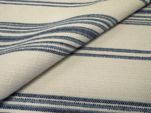 Load image into Gallery viewer, Remnant Schumacher Solana Stripe Indoor/Outdoor 79330 Navy Woven Coastal Upholstery Fabric STA 6427