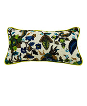 Load image into Gallery viewer, 12” X 24” Williamsburg Colonial Floral Blue Green Oatmeal Linen Lumbar Pillow Cover