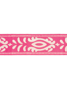 3.75” Wide Luxury Hot Pink Ivory Floral Appliqué Drapery Tape Trim