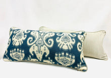 Load image into Gallery viewer, 12” X 26” Kravet Design 31446 Blue Ikat Lumbar Pillow Cover