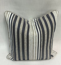 Load image into Gallery viewer, 22” X 22” Christopher Farr Mare Azzuro Navy Beige White Stripe Outdoor Pillow Cover