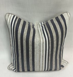 22” X 22” Christopher Farr Mare Azzuro Navy Beige White Stripe Outdoor Pillow Cover