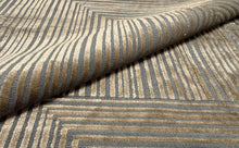 Load image into Gallery viewer, Kravet Donghia Jackson Gill Grey Metallic Antique Brass Slate Grey Large Scale Geometric Architectural Maze Stripe Cut Velvet Pile Woven Fabric STA 6431
