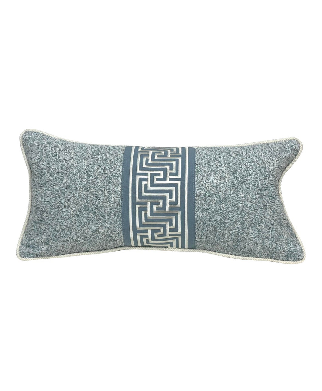 12” X 26” Pierre Frey Noumea Bord De Mer & Perennials Lumbar Pillow Cover With Schumacher Labyrinth Geometric Tape