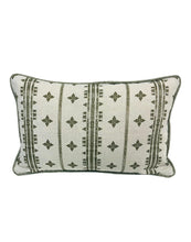 Load image into Gallery viewer, 14” X 22” Virginia Kraft Global Village Moroccan Stripe Linen &amp; Wool Olive Green Ecru Lumbar Pillow Cover