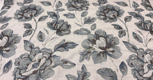 Load image into Gallery viewer, Weitzner Conservatory Phantom Large Scale Embroidery Floral Design Slate Blue Silver Grey Upholstery Drapery Fabric STA 6361