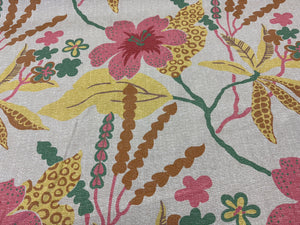 Opuzen Botanical Mirabell Limone Pink Teal Mustard Floral Outdoor Upholstery Fabric.