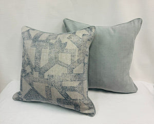 20” X 20” Zak + Fox Pazuru Linen Snow Blue Grey Ethnic Pillow Covers - a Pair