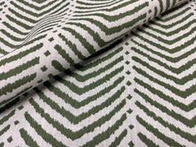 Load image into Gallery viewer, Remnant Schumacher La Jolla Verde Green Chevron Stripes Animal Motif Screen Printed Indoor/Outdoor Fabric STA 6441