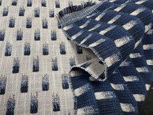 Load image into Gallery viewer, Rebecca Atwood Raindrops Fabric In Tan/Navy Indoor Outdoor Reversible Upholstery Fabric STA 6212
