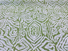 Load image into Gallery viewer, Meg Braff Designs Vienna Woods Apple Green &amp; White Large Scale Stylized Abstract Ikat Print Indoor-Outdoor Fabric STA 6418