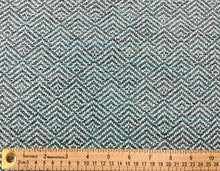 Load image into Gallery viewer, High Performance Water and Stain Resistant Elevate Tekloom Polynesia Teal Geometric Upholstery Fabric