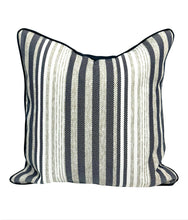 Load image into Gallery viewer, 22” X 22” Christopher Farr Mare Azzuro Navy Beige White Stripe Outdoor Pillow Cover
